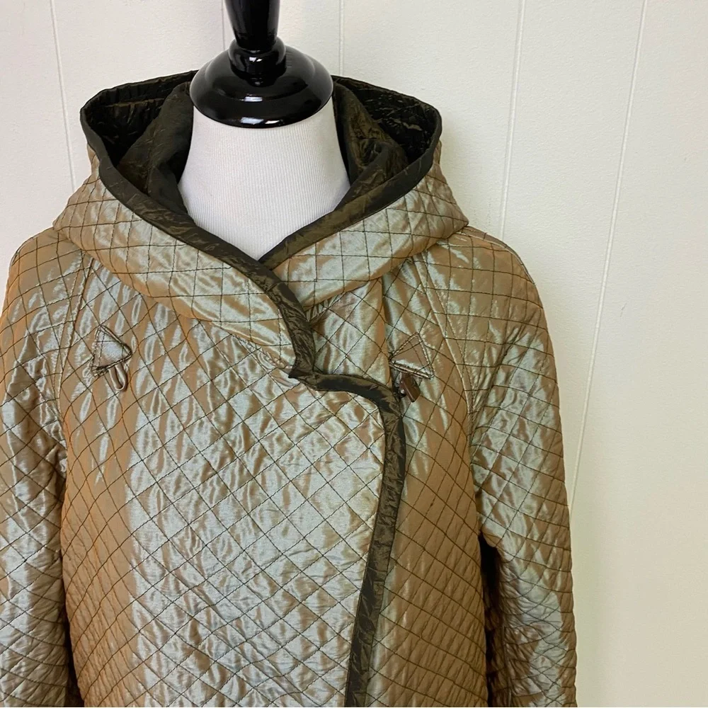 Mycra Pac One‎ Womens Sz P Quilted Brown Gold Metallic Reversible Rain Coat